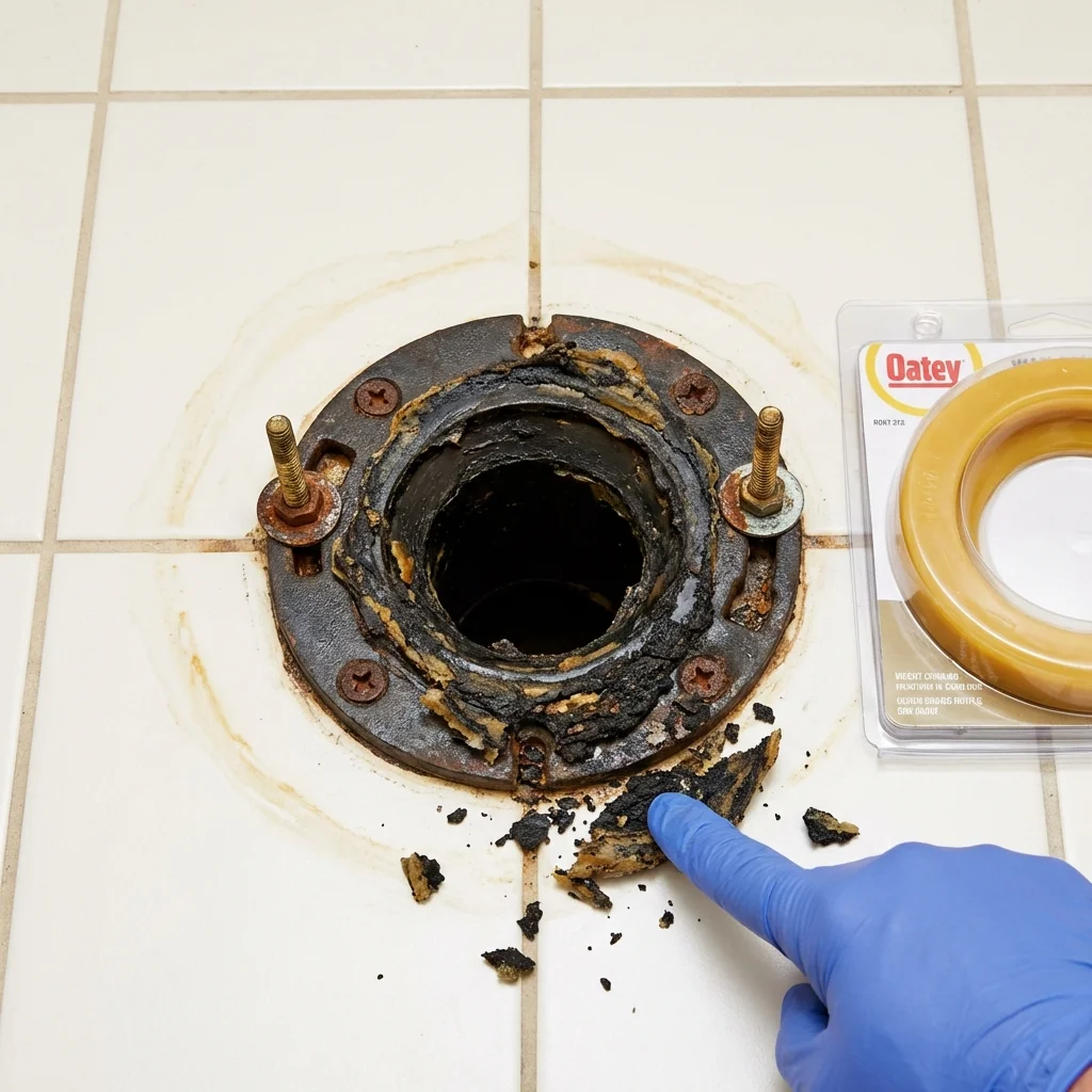 Failed wax ring showing water seepage at the base of a toilet in a Crystal City, TX home
