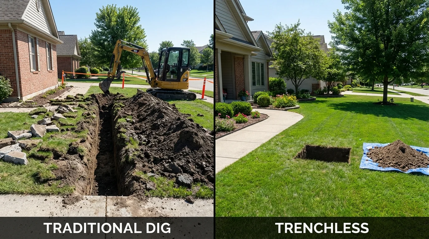 Trenchless sewer repair with minimal yard damage versus traditional excavation in Crystal City, TX